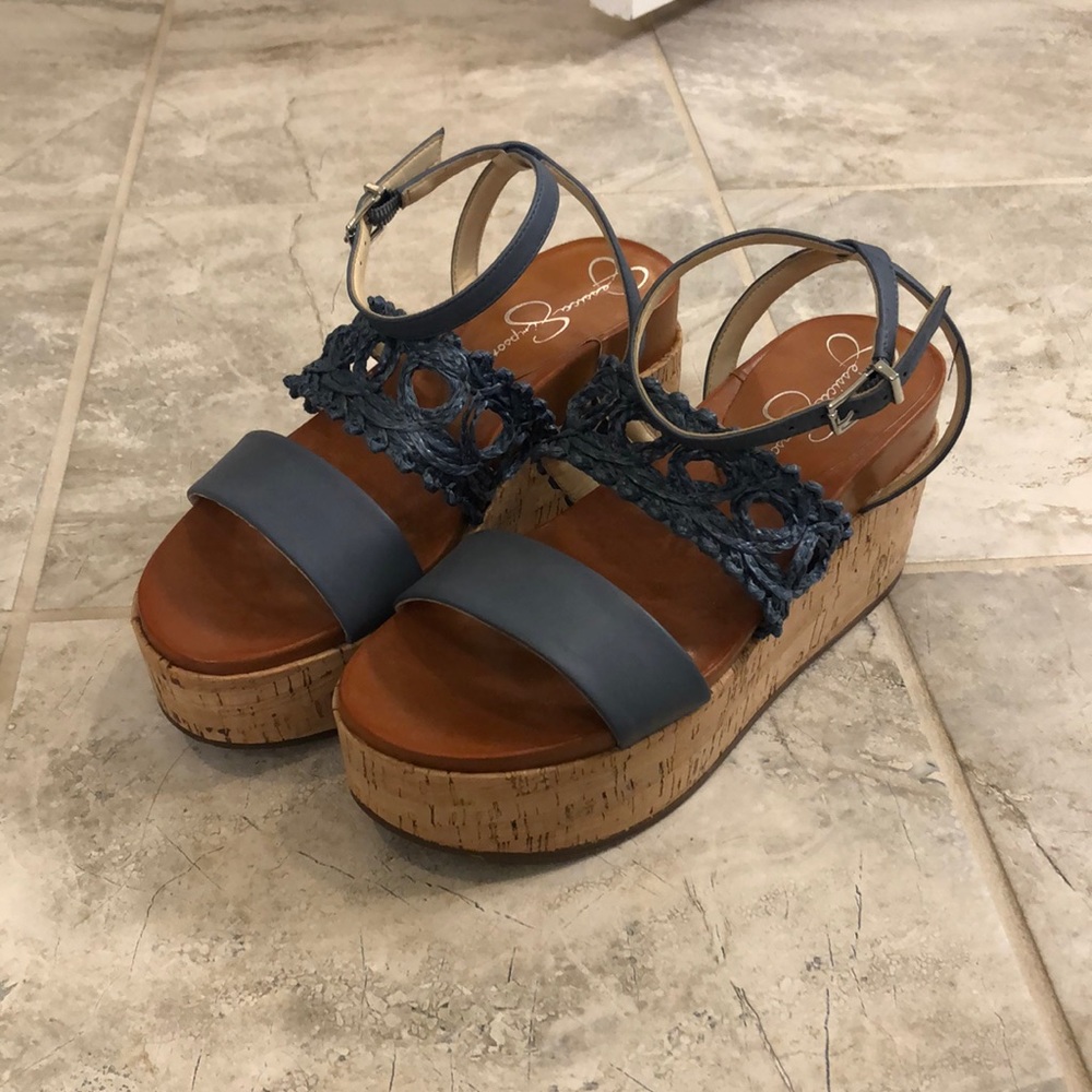 Jessica Simpson Blue Cork Wedges